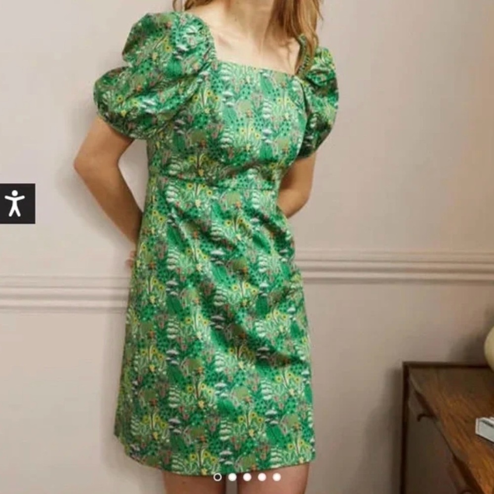 Boden Floral Green Puff Sleeve Dress